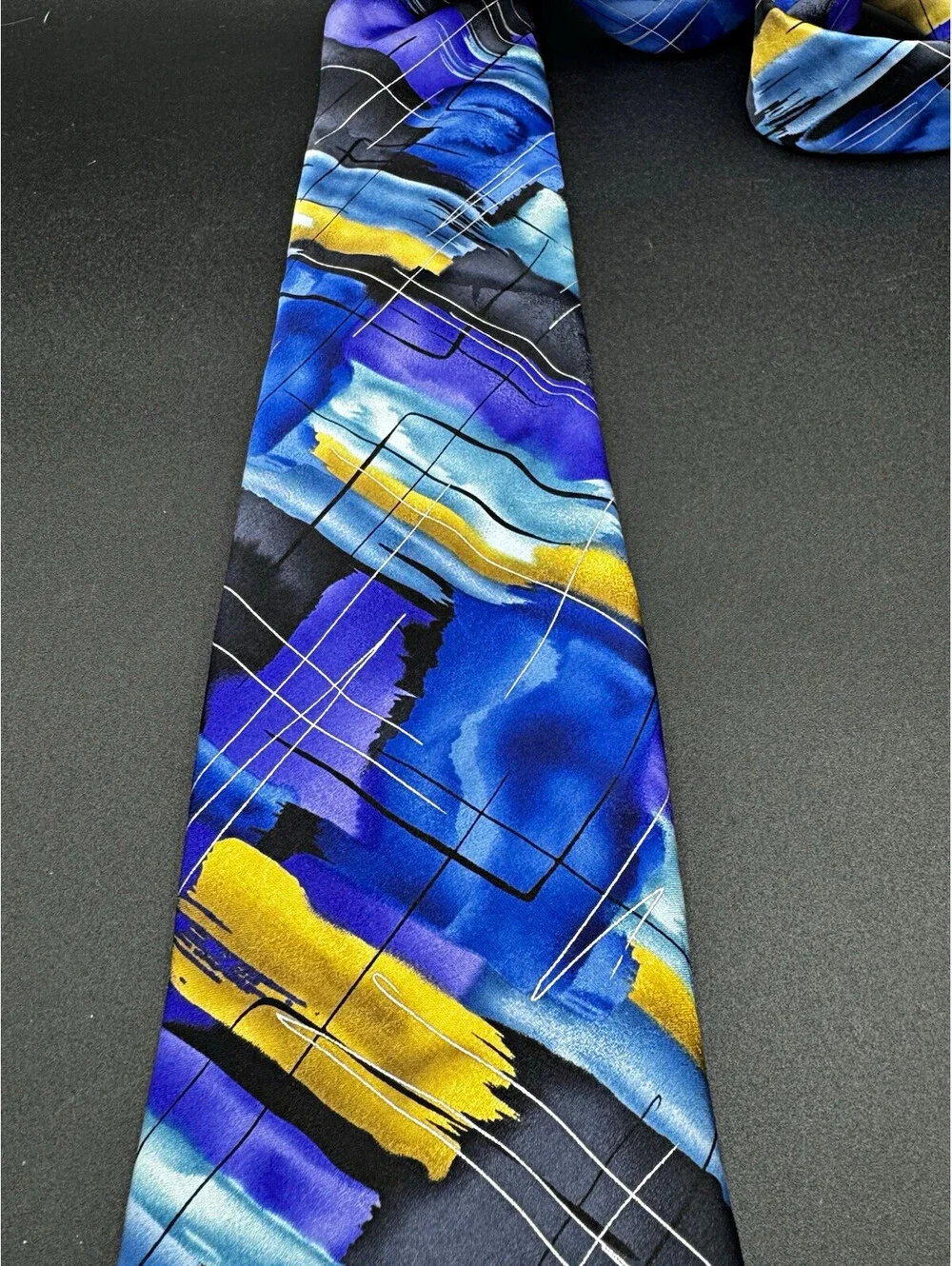 J Garcia Birdland Collection 62 Silk Tie Abstract Blue Purple 59” x 3.5”